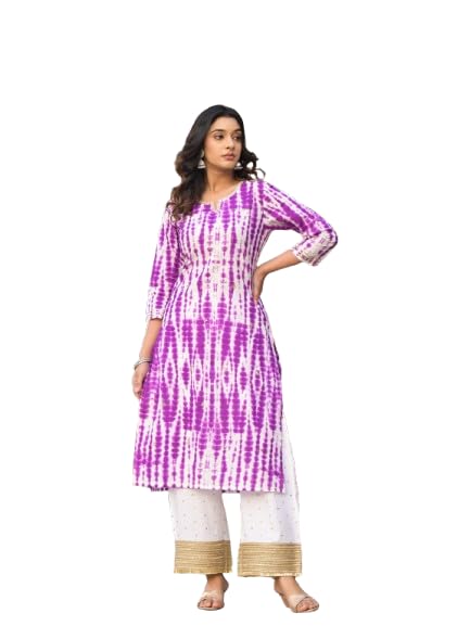 Image of Varanga Women Purple Shibori Straight Kurta with Embellished Round Neck
