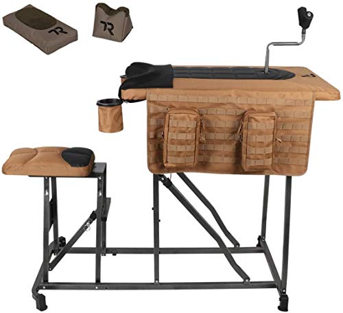TIMBER RIDGE Magnum Precision Portable Shooting Bench Seat with Table Gun Rest, Shot Bag and Front Rest Included, Steel and Brown, Extra Large