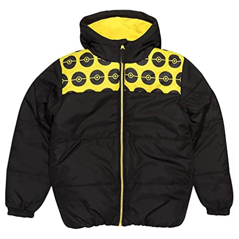 Pokemon Text Logo Puffer Jacket, Kids, 7-15 Years, Black/Yellow, Official Merchandise Cover