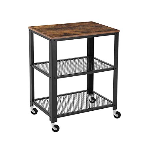 Kxa 3-Layer Wrought Iron Solid Wood Service Trolley Home Hotel Restaurant Wine Rack Multifunctional Storage Trolley (Black, 76.5 * 40 * 60Cm) #TOP13