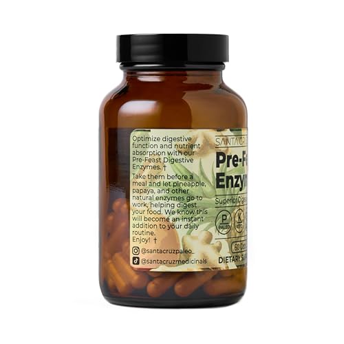 Image of Santa Cruz Paleo, Pre-Feast Digestive Enzymes Supplement, Multi Enzyme for Women and Men, Fiber Supplement for Gut Health & Digestive Health, Gluten Free, Keto, Paleo, Sugar Free, 60 Capsules