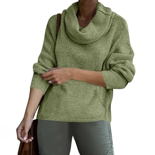 Fashion Cowl Neck Pullover Sweater for Women, Knitted Lantern Long Sleeve Casual Sweaters Oversized Loose Comfy Tops
