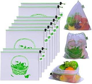 BB Brotrade Reusable Mesh Produce Bags,Washable Set of 9 Premium See-Through Net Zero