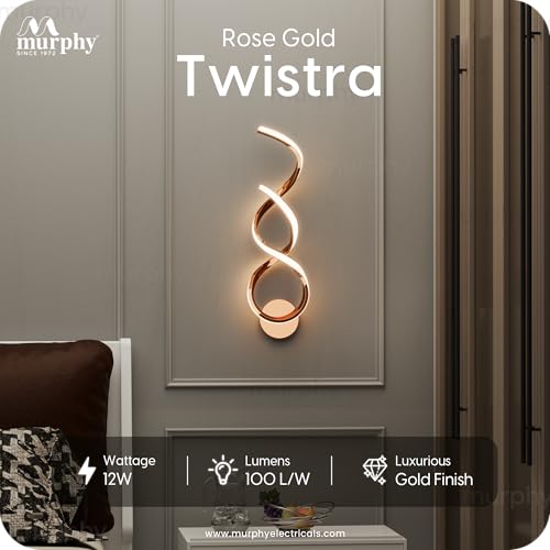 Image of Murphy Twistra Elegant LED Wall Lamp for Home - 2 Years Warranty - Modern Aluminium Light with 3 Color Modes (Rose Gold, Pack of 2)
