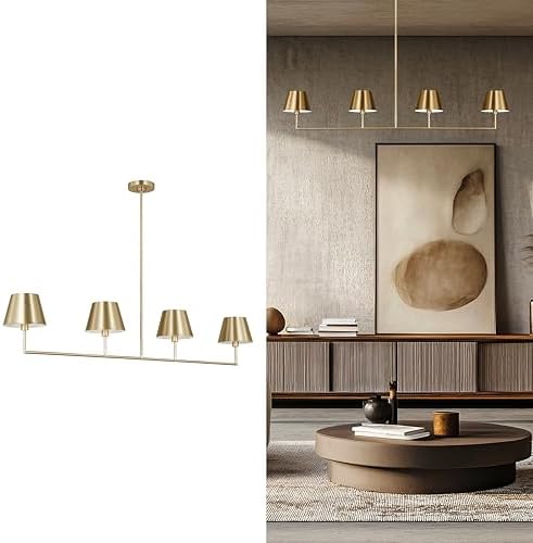 Scott Living 4-Light Ender Modern Chandelier in Satin Brass Finish with Satin Brass Shade DJC1274SB, Dining Room Light Fixture and Hanging Lamp for Dining Room and Kitchen Décor