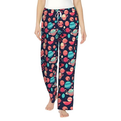 Pantalon pyjama femme planètes vêtement de nuit ample chaud