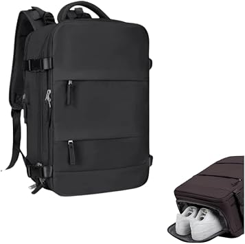 Flight Approved Travel Backpack for Women Men Lightweight Business Outdoor Rucksack Weekender Daypack Fits 17.3 Inch Laptop Black
