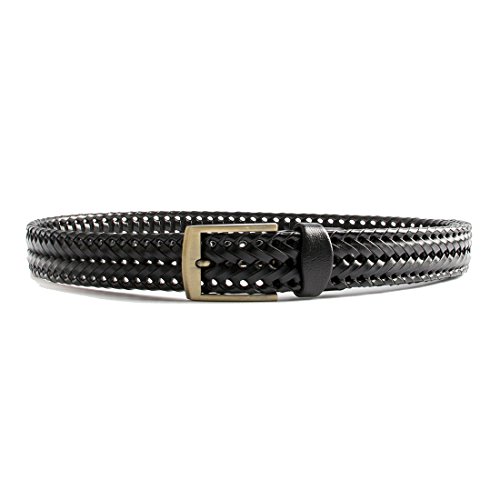 Men Braided Woven Genuine Leather Belt Black3