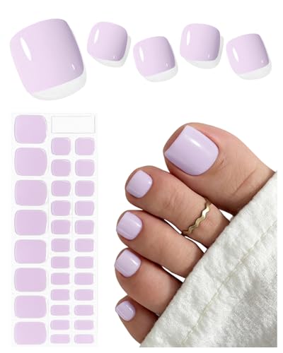 AutyaMee Semi Cured Gel Toenail Strips (Pale Pink T) 32 Pcs Gel Pedi Stickers Wraps Salon Quality Sun-Cured or UV-Cured