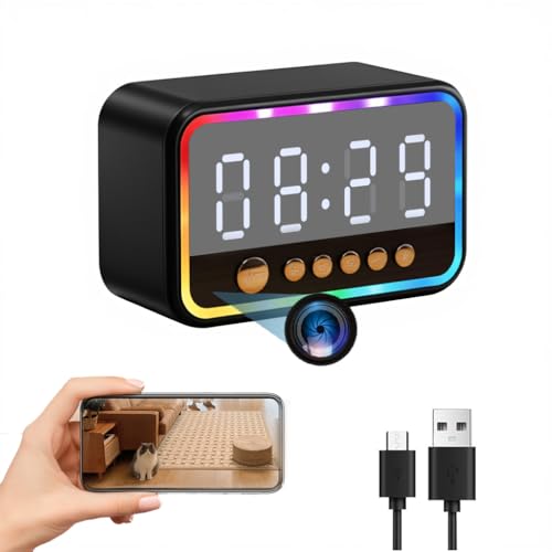 Image of ULar 4K Camera Wireless Clock USB-Powered Picture Taking Cam-Motion Detection Pet Monitors for Home Indoor Security Cameras Support App Remote Colorful Alarm Clock - No Audio
