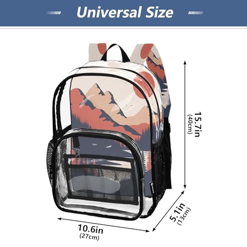 Vintage Mountain Landscape Clear Backpack - Stadium Approved Large 15.7-inch Waterproof Transparent Bag for Sports, Concerts, Work, Travel#4764