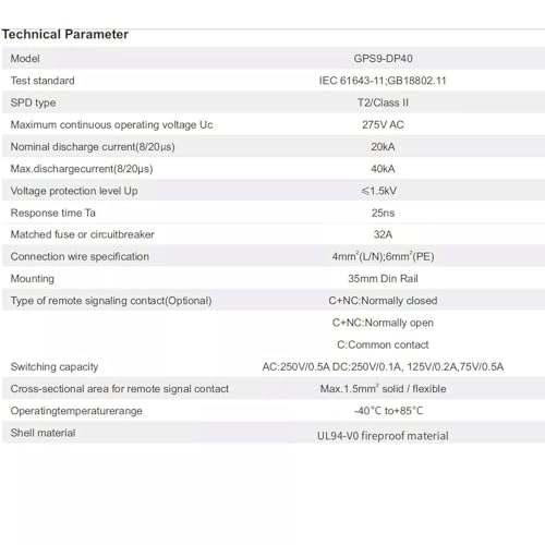 Protector contra sobretensiones de 20-40KA para salvaguardar equipos contra rayos en AC275V 5