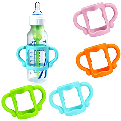 Image of 4Pcs Bottle Handles/Holder for Dr Brown Narrow Baby Bottles with Easy Grip Handles to Hold Their Own Bottle - BPA-Free Soft Silicone