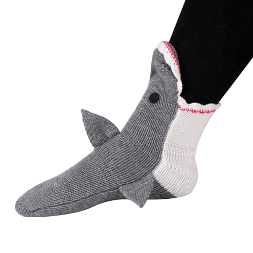 boffmaw Shark Socks Silly 3D Knit Animal Sock Biting Leg for Women Kids Unisex Funny Winter Warm Floor Socks for Chritmas Gift