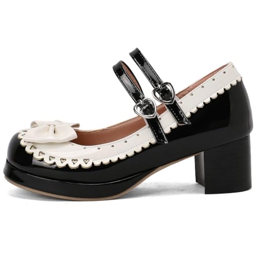 DINTAHA Kawaii Shoes Platform Mary Janes with Bow Chunky Heeled Mary Janes Cute Dress Shoes2