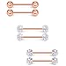 Ruifan 16G 9/16Inch Clear & AB Colorful Crystal Ball with Rose Gold Bar Nipple Tongue Shield Ring & Rose Gold Stainless Steel Straight Barbell Body Piercing Jewelry Retainer 6PCS