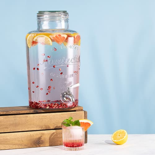 Miniatura 2 de Navaris Dispensador De Bebidas Con Grifo 8l - Recipiente De Vidrio Con Tapa Y Cierre Giratorio De Acero Inoxidable - Agua Jugo Vino Sangria