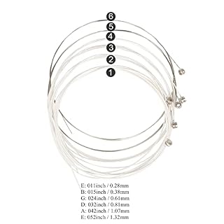 MuzcYM Lot de 6 cordes de guitare acoustique Flok 011-052 pouces en acier à haute teneur en carbone plaqué argent – Image 4