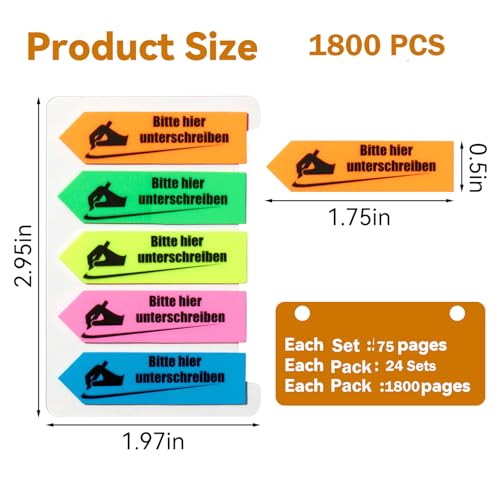 KIFZM 1800 Bitte hier unterschreiben Aufkleber, Pfeil-Etiketten Aufkleber selbstklebend Sign Here Tabs Sign Post Here Index Fahnen für Dokumente Notizbücher Verträge, Bücher oder Akten (1800)