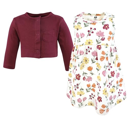 Image of Hudson Baby Girls' Cotton Dress and Cardigan Set
