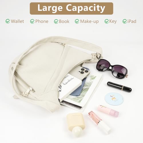 Aucuu Crossbody Bag Damen Umhängetasche, Halbmond Crossbody Bag, Cord Tasche Casual Schultertasche, Hobo Halfmoon Bag mit Verstellbarer Schultergurt, Bauchtasche Damen für Arbeit Reisen Alltag