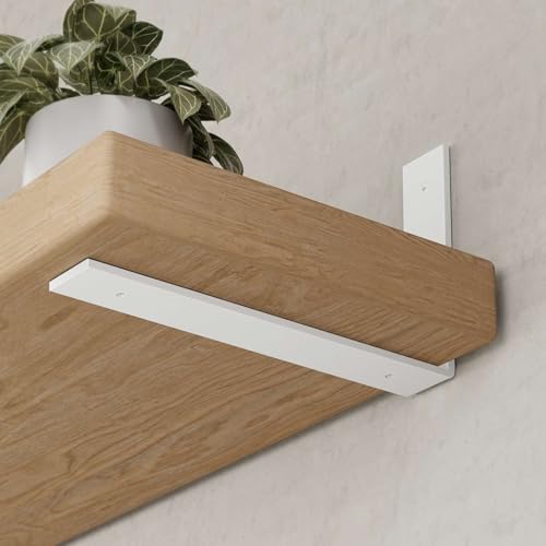 Shelf Bracket Heavy Duty Floating Shelf Brackets 6-Inch Long 6-Pack Brackets for Shelves Matte White Coated L Shape Metal Wall Shelf Support Brackets with 1/5 Inch Thick and 160 lb. Load Capacity