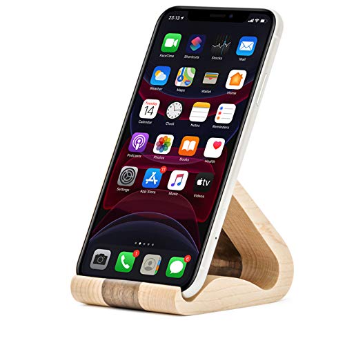 Mtwhirldy Wooden Cell Phone Stand, Stands For Iphone Universal Compatible With Iphone 14 Pro Max 13 12 Plus 11 Se, Samsung S23 22, Moto G, Lg Smartphone Holder For Desk Office (Maple And Walnut) #TOP2