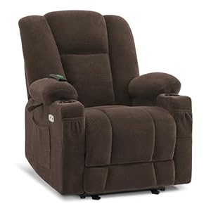 MCombo Zero Gravity Power Recliner Chair with Heat and Vibration Massage, Reclining Chair with USB & Type C Ports, Cup Holders for Living Room, Fabric 8015 (Brown)