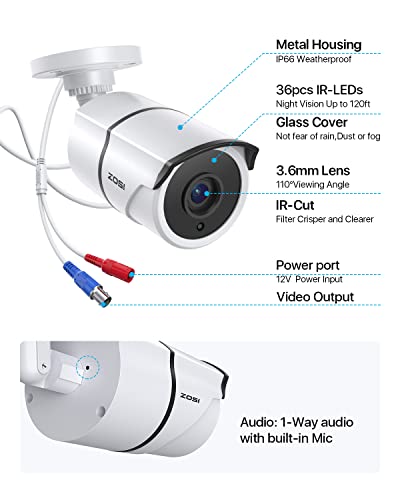 Zosi 4Pack 1920Tvl 1080P Hd Tvi Security Cameras 120Ft Night Vision Cctv Cameras Home Security Day/Night Waterproof Camera For 720P,1080P,5Mp,4K Hd-Tvi Analog Dvr Systems #TOP6