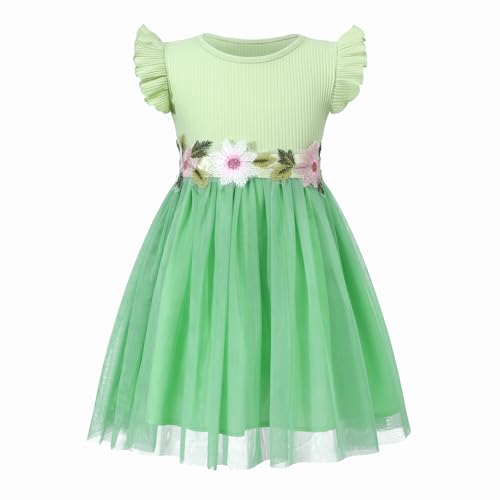 Image of HILEELANG Little Flower Girl Tulle Tutu Dress Easter Cotton Ribbed Birthday Wedding Party Princess Dresses