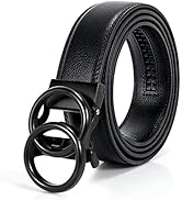 Mens Leather Belt SANSTHS Ratchet Belt with Double O-Ring Buckle for Jeans Pant Size Up to 59"