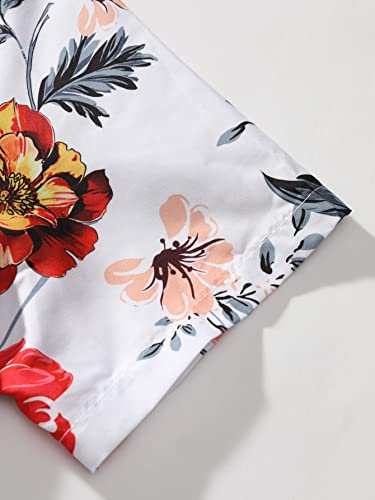 Romwe Girl's Short Sleeve Hawaiian Shirt Tropical Print Casual Button Down Aloha Shirt White Floral Print Aa S #TOP4