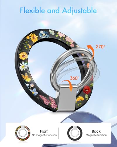 Image of Toycamp Phone Grip Ring Holder Compatible with MagSafe - Magnetic Phone Grip Stand Women Cute Painting Removable Rotatable Magnet Accessories for iPhone 17 Pro Max /16 /15 /14 /13 /12 Series, Floral Flower