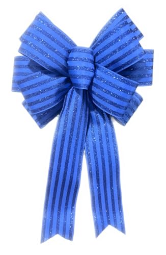 Sparkly Blue Patriotic Bow, Summer Bow for Wreath, Swag or Lantern, Summer Bow Decor 10 x 16, Patriotic 4th of July Memorial Day Veterans Day Memorial