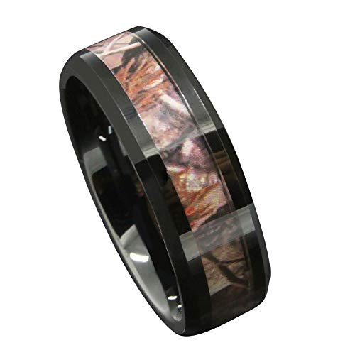 Queenwish 8Mm Mens Women Black Tungsten Camo Wedding Rings With Hunting Camouflage Inlay Engagement Couples Jewelry Band Beveled Edges Comfort Fit #TOP3