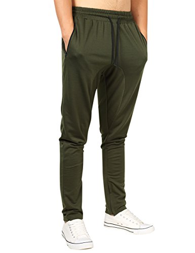 Yong Horse Mens Lightweight Pants Zipper Pockets Slim Fit Gym Sweatpants Green L