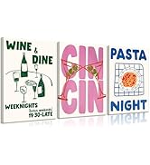FTQYQLD 3 Piece Trendy Kitchen Wall Art Canvas Prints, Aesthetic Wine and Dine, Cin Cin, Pasta Ni...