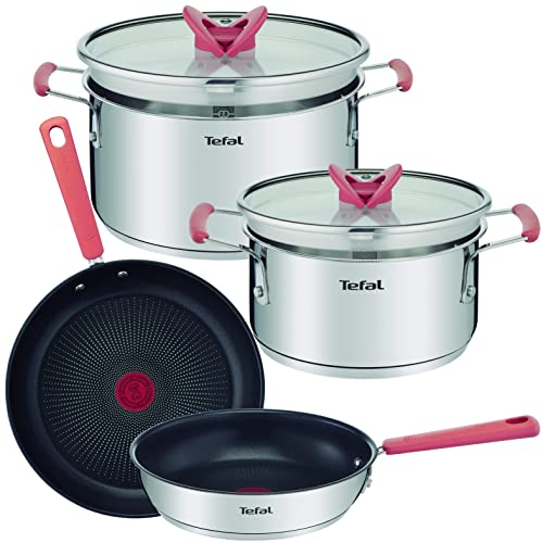 Tefal OPTI'Space Batterie de cuisine 6 p, Faitouts 18/20 cm, Poêles 24/28 cm, Inox de qualité supérieure, Garantie 10 ans, Ultra polyvalente, Poignées anti-dérapantes anti-chaleur, Induction G720S604