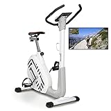 skandika Ergometer Hometrainer Elskling mit Sattel nach Wahl, Magnetbremssystem, 11 kg Schwungmasse, 24 Trainingsprogramme, Tablet-Halterung, Bluetooth und App-Steuerung (weiß | Sattel Vintage)