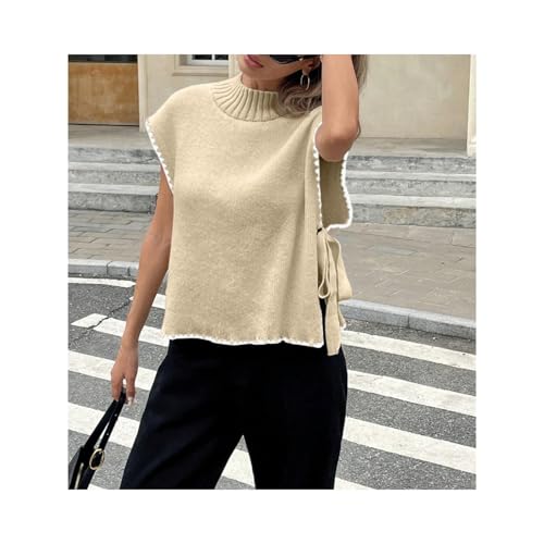 Knit Sweater Vest Sleeveless Side Tie Pullover Round Neck Soft Textured Knitwear with Contrast Edge Trim4