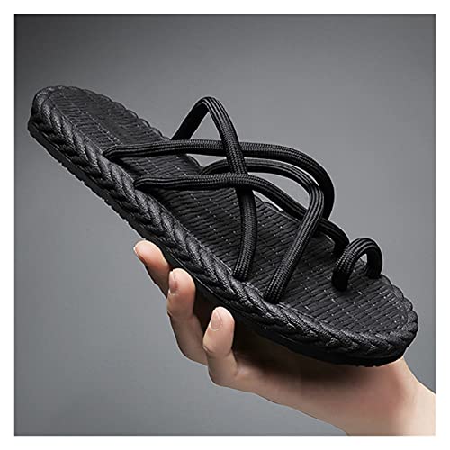 MTFBQ Mens Slippers Sandals Roman Braided Strappy Flip Flops Linen Summer Beach Shoes for Ladies Sandals Cross Strap Thong Summer Shoes Breathable Anti-Slip Massage Shower Spa Bath Sandals