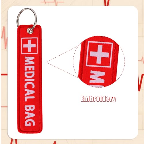 2pcs Medical Alert Tags for Bags, Double-Sided Medical Equipment Device Luggage ID Tag Durable and Reusable Respiratory Supplies Keychain Label for Backpack Luggage (Red)