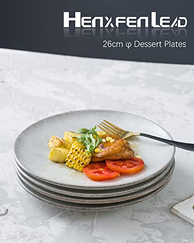 Henxfen Lead Ceramic Dinner Plates Set Of 4 - Large Dessert, Salad Plate 10 Inch, Stoneware Round Serving Dishes Scratch Resistant, Dishwasher, Microwave, Oven Safe Dinnerware Sets (Grayish-White) #TOP7