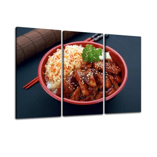 3 Piece Canvas Wall Art Prints Picture Red bowl delicious