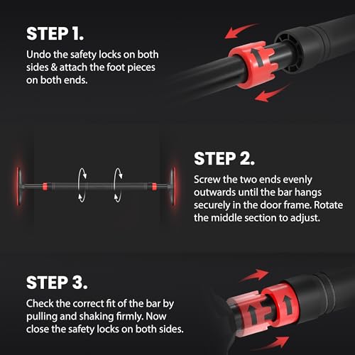 Pull Up Bar Door Frame NO Screws + Exercise E-Book | Professional Chin Up with Padded Handles | Extra Wide Dip Workout Bars for Hanging in Doorway at Home without Drilling, Indoor Mounted Gym Fitness - Image 6