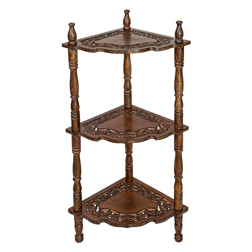 The Wooden Town Burnt Corner Bookshelf - 3 Tier Corner Shelf Stand for Small Spaces, Stylish...