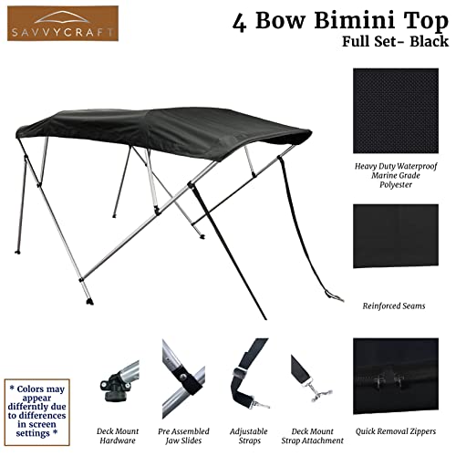 SavvyCraft 4 Bow Bimini Top Boat Cover Black 4 Bow 96