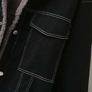 L9WEI Gewatteerde jeansjassen voor dames, lange mouwen, jeansjas met capuchon, casual basic jeansjack, casual wassing, X01 - zwart, XXL