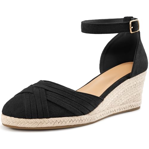 Womens Wedge Sandals Dressy: Ankle Strap Espadrille Wedges for Women - Casual Closed Toe Wedding Shoes