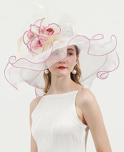 Sombrero de mujer con flor organza festivo y ala ancha miniatura 4